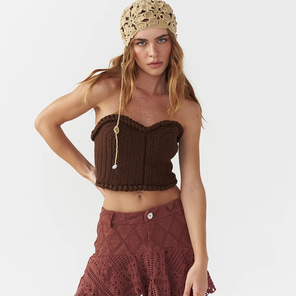 Heart Waves Top In Brown Shell